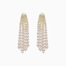 Tassel 18K Gold Akoya Pearl and Diamond Earrings