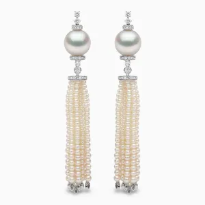 Tassel 18K Gold Pearl and Diamond Tiered Earrings