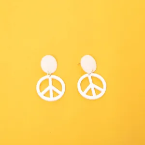 The Peace Sign Hanging Stud Earrings- Pink