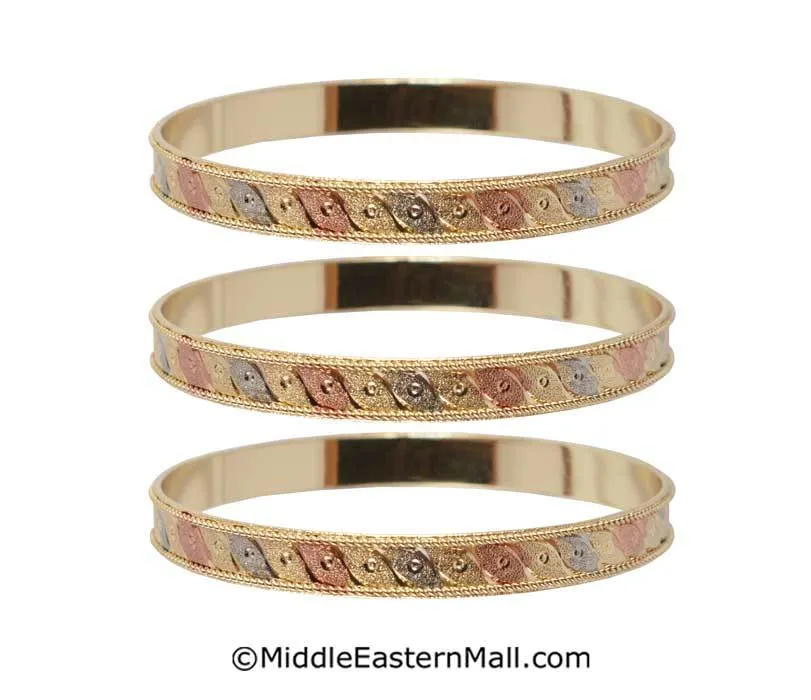 Tri-Color Bangle Bracelets Oro Laminado Set of 3 Gold Plated one year warranty #6