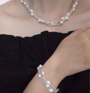 Triple Layered Baroque Pearl Necklace & Bracelet (Purchase individually)