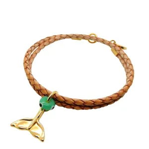 Whale Tail Charm Double Leather Cord Bracelet