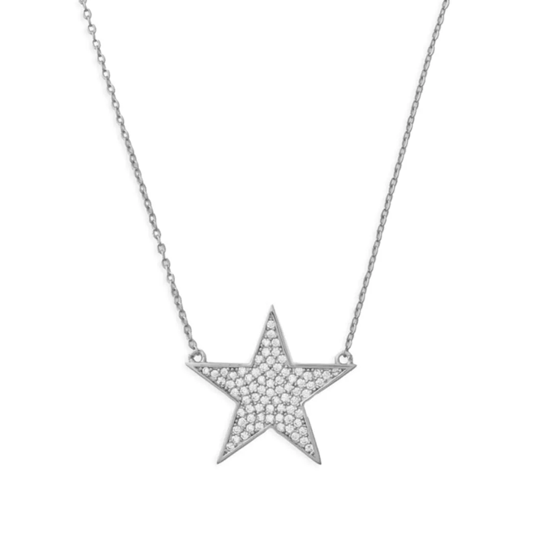 You Are My Shining Star Pave Pendant Necklace in Silver